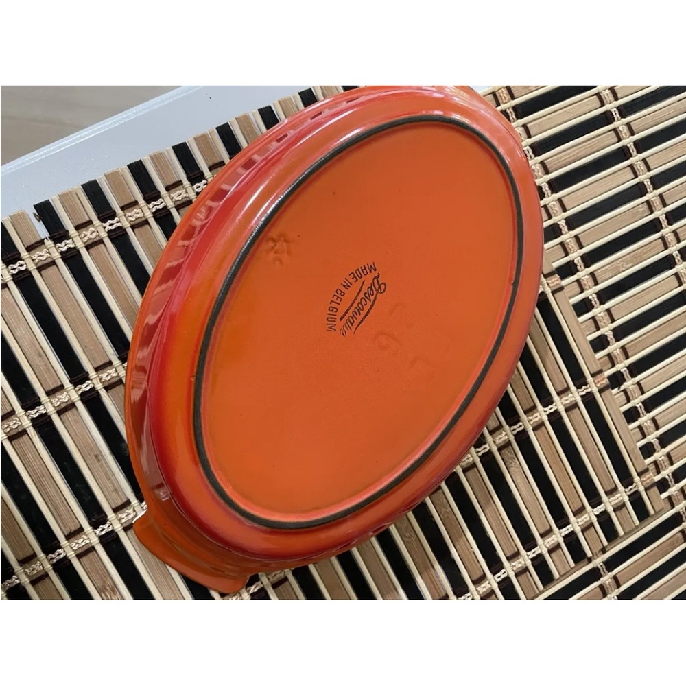 Descoware Belgium Fish Au Gratin Pan Vintage Orange Enamel Over Cast 11-5/8in